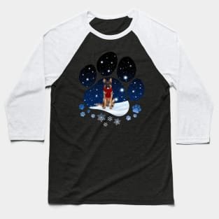 Snow Paw Long Haired German Shepherd Christmas Baseball T-Shirt